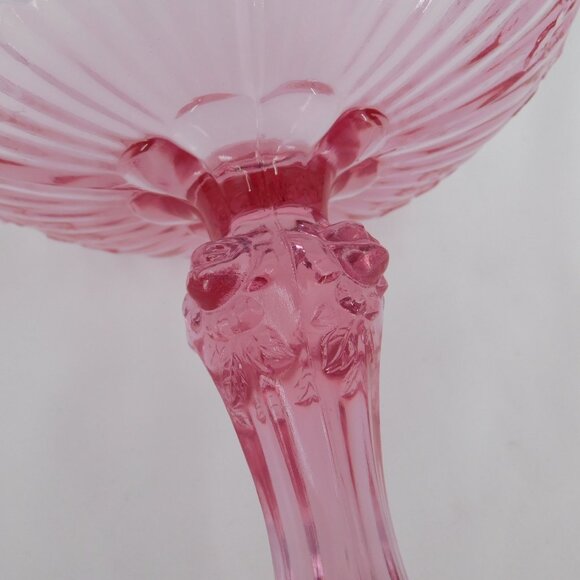 Fenton Rose Colonial Pink Round Compote Pressed Glass 7.5" tall Stem VINTAGE - Picture 6 of 12